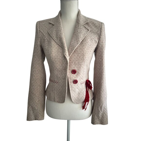 EMANUEL UNGARO Ungaro Fever Red Beige Polka Dot Bow Blazer Size 2 - Picture 5 of 13